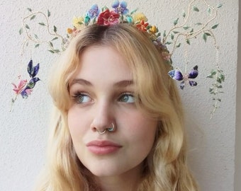 Unique floral fairy hair crown headpiece.