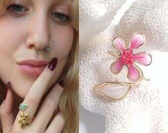 Handmade dainty pink flower ring.