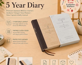 Midori 5 Year Diary | Premium Japanese Memory Journal | Aesthetic Vintage 5-Year Planner | Time Capsule & Baby Journal