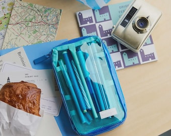Clear Mixed Blue Small Drawer Pouch - Hobonichi Techo 2026 - Drawer Lineup