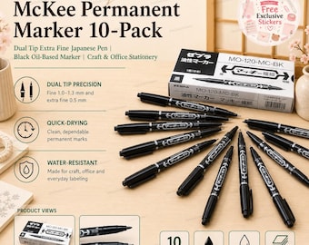 Zebra McKee Permanent Marker 10-Pack | Dual Tip Extra Fine Japanese Pen | Black Oil-Based Marker | Craft & Office Stationery