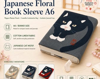 Japanese Floral Book Sleeve A6 | Wagara Planner Pouch | Camellia Goshuincho Bag | Aesthetic Journal Case