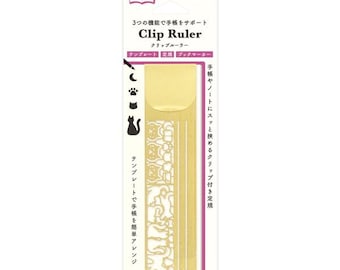 Midori Clip Ruler - Cat Design - Gold