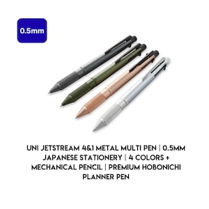 Uni Jetstream 4&1 Metal Multi Pen - 0.5mm Japanese Stationery - 4 Colors + Mechanical Pencil - Premium Hobonichi Planner Pen