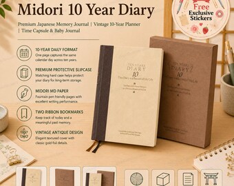 Midori 10 Year Diary | Premium Japanese Memory Journal | Vintage 10-Year Planner | Time Capsule & Baby Journal