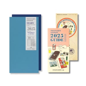 68 Seiten x 2 Blöcke - Traveler&#39;s Notebook 2025 - Normale Größe - Terminplaner - Wochentagebuch - Blau