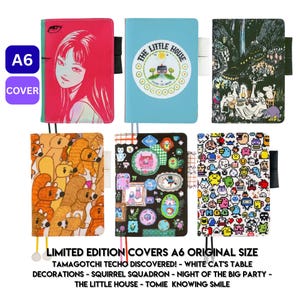 May include: Collection of A6 size covers with various designs. The covers feature illustrations such as a girl's portrait, a house, a forest scene, squirrels, and pixelated characters. Text on the covers includes "The Little House" and "Tomie Knowing Smile".