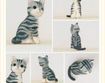 DIY Cute Neko black stripe Design - Hamanaka - Wool Felt Kit - Cute Animal Felt