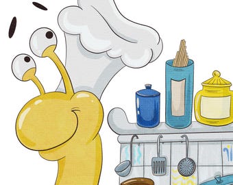 Chef Snail Illustration: Whimsical Kitchen Art (PNG, JPG)