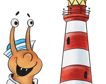 Sailor snail and a lighthouse. Clip Art, scrapbooking, digital download