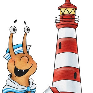 Escargot marin et phare. Clip Art, scrapbooking, téléchargement numérique