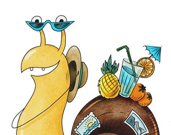 Summer Snail Clip Art: Hat, Sunglasses, Tropical Drink (PNG, JPG)
