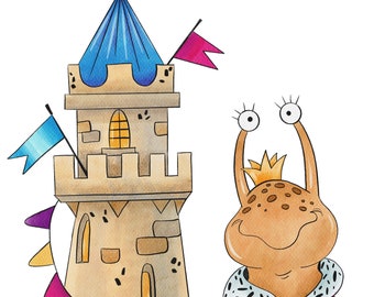 King Snail Castle Clip Art: Colourful Bunting, Flags (PNG Digital Download)
