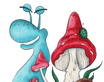 Mushroom snail with fly agaric and toadstools. Clip Art, scrapbooking, digital download, PNG