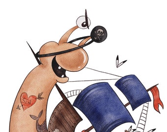 Pirate Snail Art Print: Nautical Kids Room Decor (PNG & JPG)