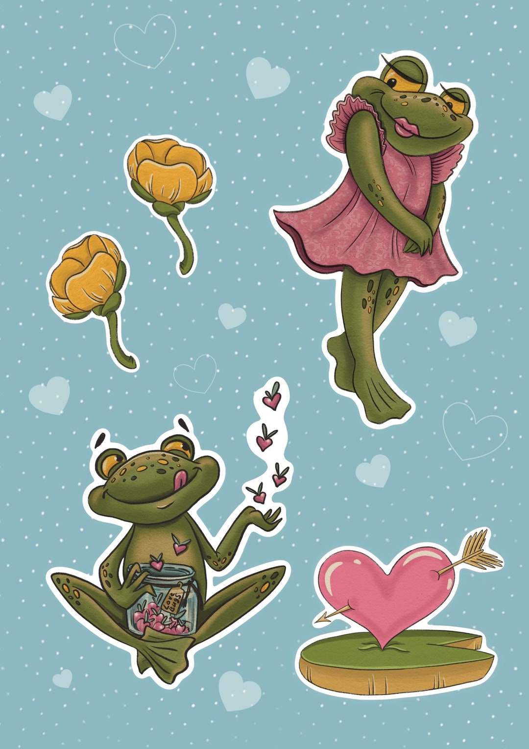 Frogs in Love Valentine Clipart Sticker Set Card Creating - Etsy