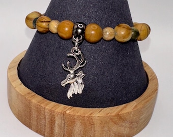Wood Jasper, Green Sandalwood with Reindeer charm