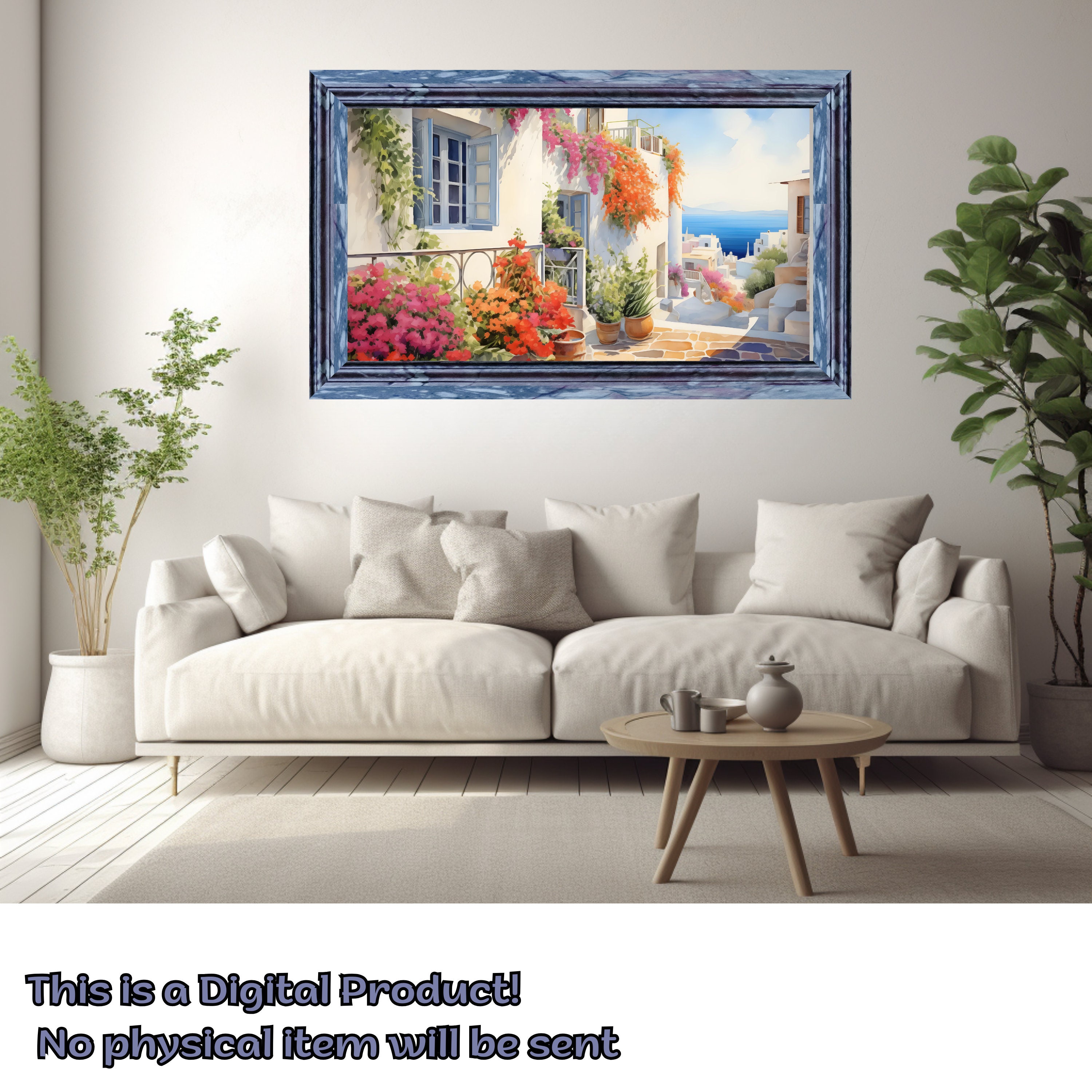 9 Greek Scenery Wall Arts, Greece Background Bundle, Watercolor Wallart ...