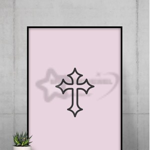 E girl / Póster rosa Y2k / Arte de pared rosa claro / Cross y2k core / Apartamento universitario / Decoración de la habitación Y2k / Póster de Girly E girl