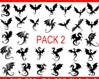 30 Dragon Silhouettes – Cricut Files Pack2