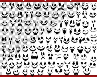 113 Spooky Scary Face Bundle – Digital Cutting Files - Halloween Clipart | AI, DXF, EPS, Pdf, Png, Svg