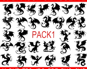30 Dragon Silhouettes – Cricut Files Pack1