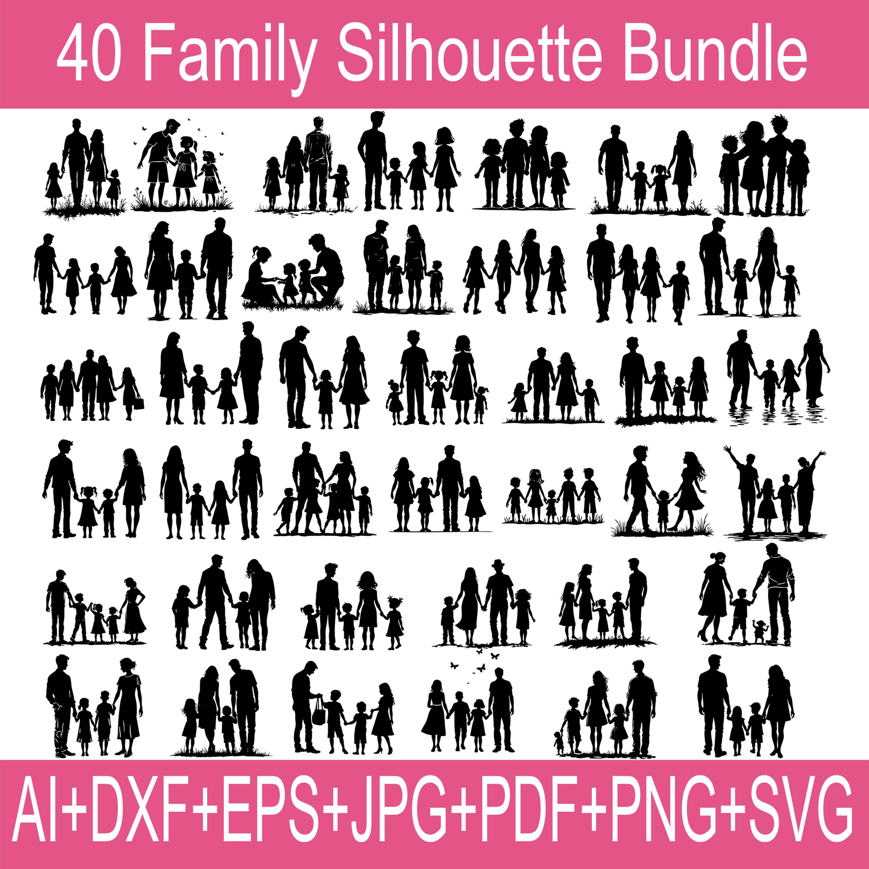 40 Silhouettes of Family – Digital Cutting Files