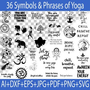 Pacchetto SVG Yoga: 36 simboli, frasi e silhouette