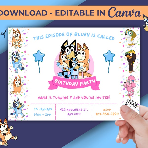 Bluey Party Invitation | Bluey Birthday | Party Invite Kids | Printable Party Invite | Printable Invitation | Download Party Invitation