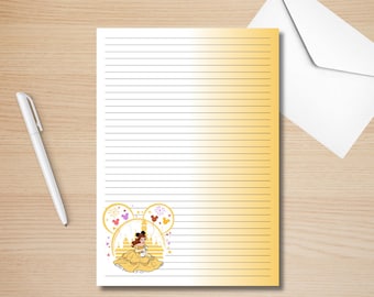 Papel de escritura imprimible de princesas Disney / Papel imprimible para amigos por correspondencia / Papel de carta rayado PDF / Descarga instantánea