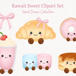 Kawaii Sweet Clipart Bundle | Hand Drawn PNG | Cute Sweet Clipart | Transparent Background | Digital Download