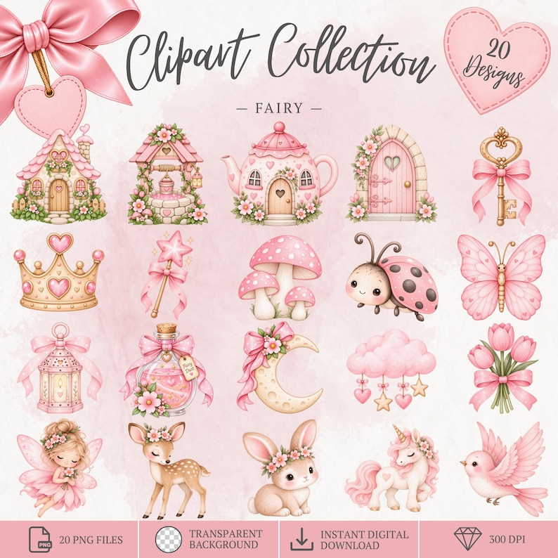 Fairy Clipart | Whimsical Fairy PNG | Pink Magical Fairy Garden ...