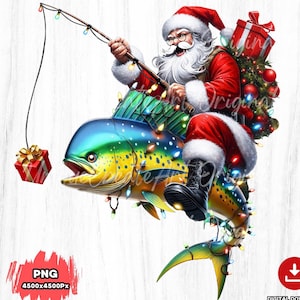Santa Fishing Png, Mahi Mahi Fishing Png, Fishing Christmas Png, Fishing Mahi Mahi, Santa Png, Christmas Mahi Mahi Png, Gift for Fisherman