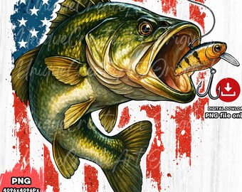 American Bass Fishing 4th of July PNG: Patriotic Design (Digital Download)