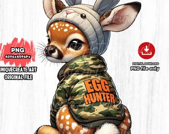 Wielkanocny jeleń PNG: Łowca jajek w kamuflażu (pobieranie cyfrowe)