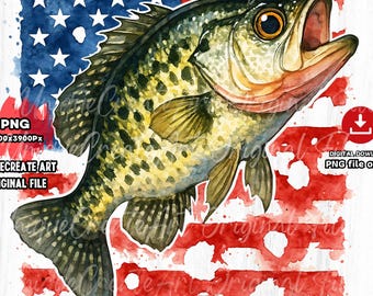 Crappie Amerikaanse vlag, png-bestand: patriottisch vissenontwerp (digitale download)