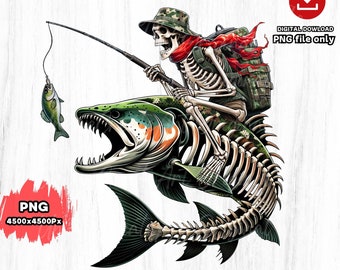 Zabawny szkieletowy łosoś PNG: Prezent dla rybaka (pobieranie cyfrowe)
