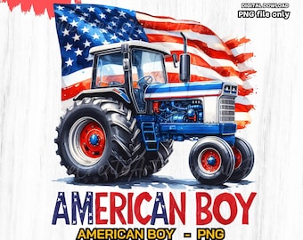 American Boy Tractor PNG: Patriotic 4th of July (Digital Download)