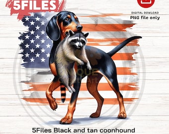 Black and Tan Coonhound American Flag PNG - Hunting Dog (Digital Download)