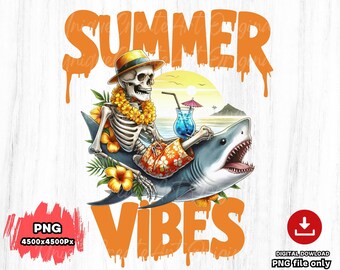 Funny Summer Skeleton Beach PNG: Spooky Vacation Clipart (Digital Download)