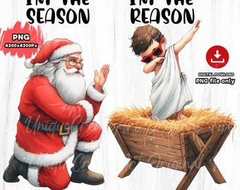 Zabawny świąteczny Jezus PNG: Święty Mikołaj i Dzieciątko Jezus (pobieranie cyfrowe)