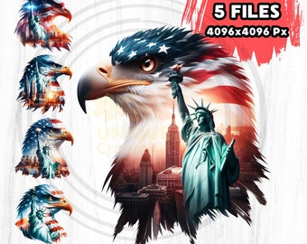 Pakiet Patriotyczny Orzeł i Statua Wolności PNG – 4 lipca (do pobrania cyfrowego)