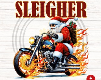 Papá Noel motociclista PNG: Divertido arte navideño de motocicleta (descarga digital)