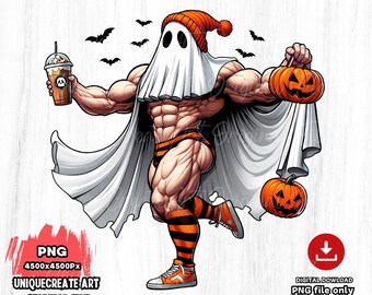 Zabawny seksowny duch kawy Halloween PNG (pobieranie cyfrowe)