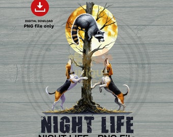 Polowanie na szopa nocnego PNG, psy gończe, szop (pobieranie cyfrowe)