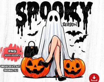 Halloween Ghost Woman PNG: Upiorny sezonowy clipart (pobieranie cyfrowe)