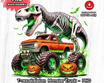 Szkielet T-Rex Monster Truck Halloween PNG (pobieranie cyfrowe)