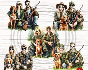 Clipart PNG z parą polującą: Rodzina myśliwych walentynkowych (pobieranie cyfrowe)