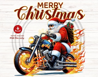 Święty Mikołaj Motocykl Boże Narodzenie PNG: Zabawny projekt motocyklisty (pobieranie cyfrowe)