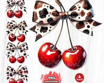 Koeienprint Cherry Bow Png: Western Valentines Clipart (digitale download)